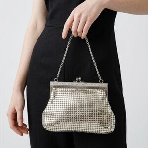 Vintage Silver Mirror Tile Clutch Evening Bag | Enamel Frame Kiss Lock Y2K Glam